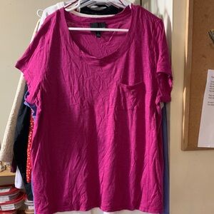 Cynthia Rowley Scoop Neck Short Sleeve Pocket Tee - Magenta